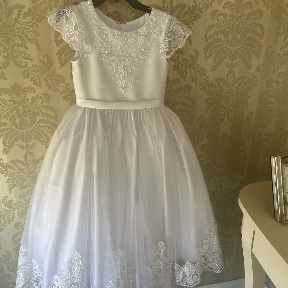 White lace trimmed gown